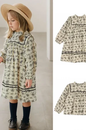 Spring Autumn Baby Girl Dresses Blue Floral Princess Girls Dress Kids Girl Birthday Party Clothes