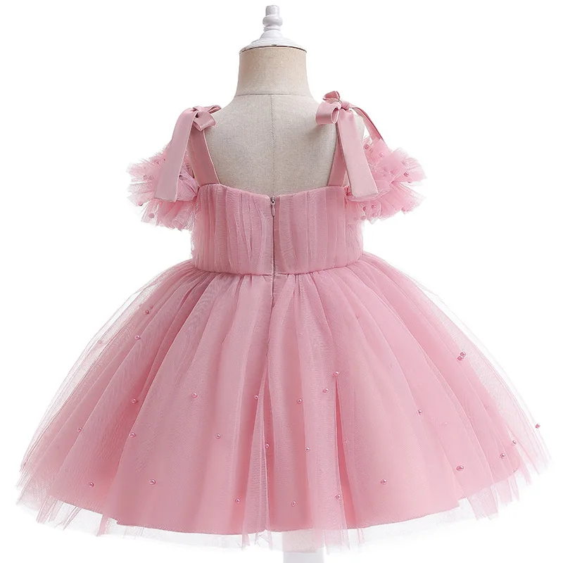 0-5Y baby girl dress baby dress dress christening dress pearl mesh princess dress tutu bow birthday party dress baby girl dress - Image 6