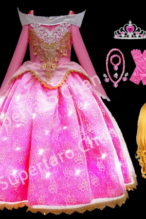 Girls Beauty Princess Glowing Dress Up Children Fancy Kid Cosplay Aurora Light Up Luxury Costume Halloween Carnival Mesh Clothes