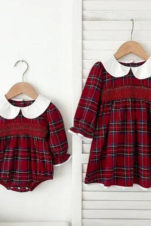 2025 New Spring Baby Girl Romper 2-6Yrs Girl Party Dress Long Sleeved Cotton Grid Kids Princess Dresses Children Clothes