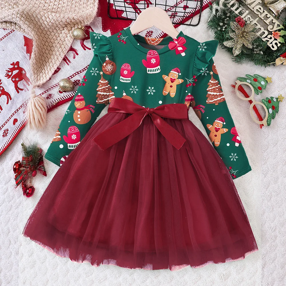 2025 Baby Girls Autumn Outfits Long Sleeve Dress Children Clothing Kids Girls' Christmas Dress For Party For 2 3 4 5 6 7 Years