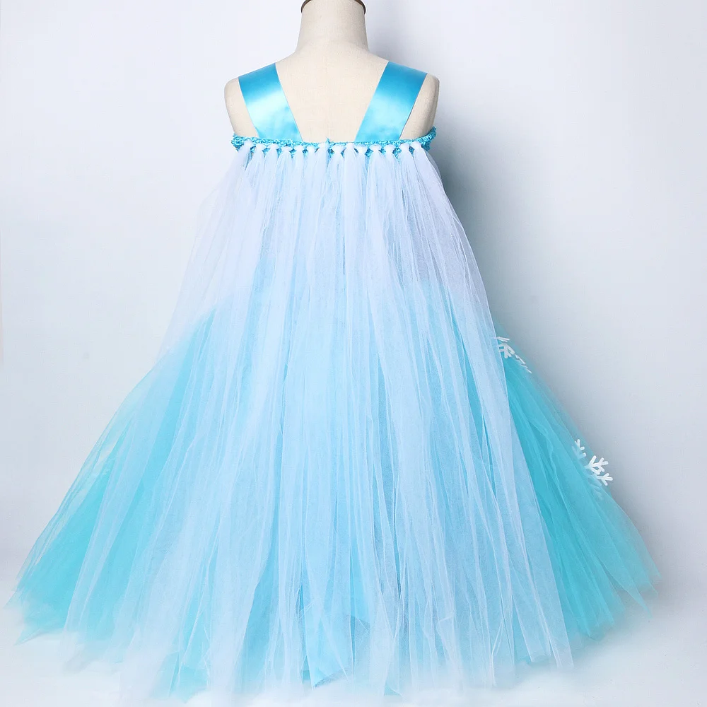 Snow Queen Elsa Long Dresses for Girls Halloween Christmas Costumes with Cloak Kids Snowflake Floor Outfit Princess Ball Gown - Image 5