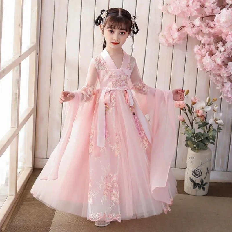Kids Fairy Tang Costume Girls Casual Dresses Hanfu Girl Summer Children's Clothing Outfit Princess Dress Baby Vestido Robe Fille