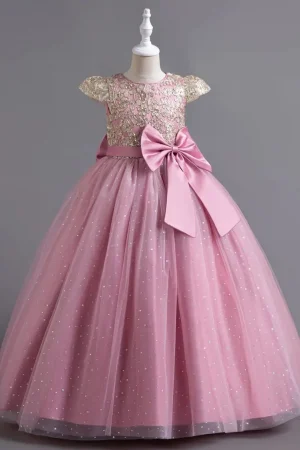 Elegant Kids Dresses For 3-12Y Girls Wedding Children Bow Bridesmaid Prom Long Gown Princess Birthday Party Embroidery Vestidos