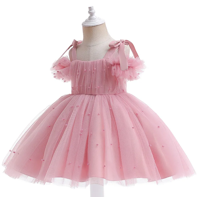 0-5Y baby girl dress baby dress dress christening dress pearl mesh princess dress tutu bow birthday party dress baby girl dress - Image 4