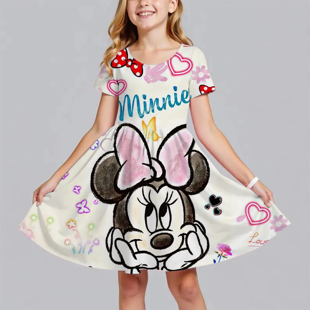 Girls' summer fashion skirt Cartoon Mickey Print dress Children's Princess dress Everyday casual short-sleeved clothes - Image 3
