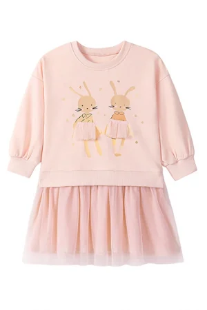 Little maven Animal Rabbit Girls Autumn Dresses Autumn Baby Girls Long Sleeve Dresses Children Casual Dress Kids Mesh Dresses
