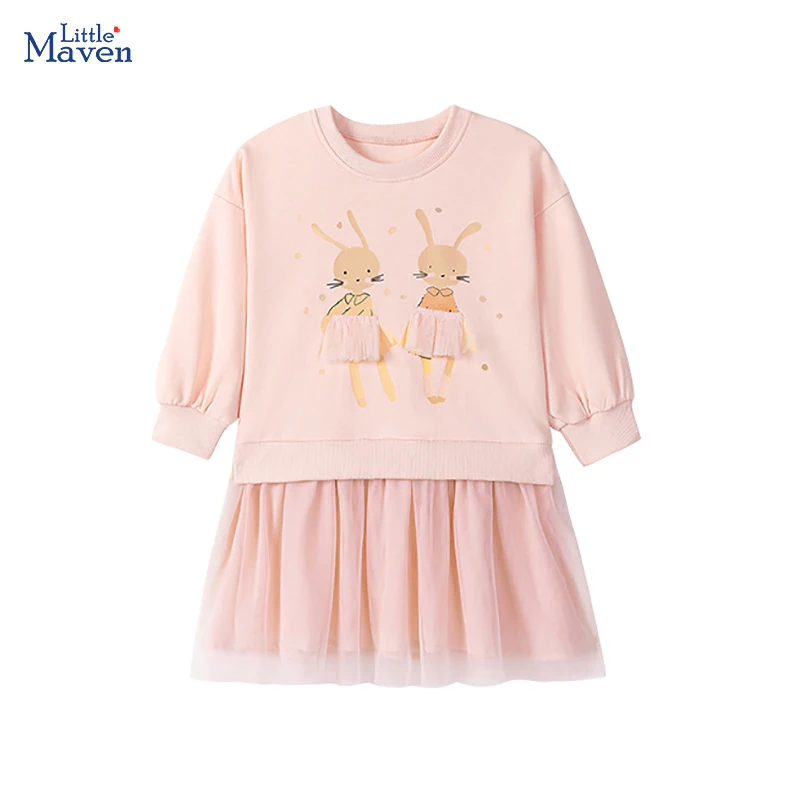 Little maven Animal Rabbit Girls Autumn Dresses Autumn Baby Girls Long Sleeve Dresses Children Casual Dress Kids Mesh Dresses