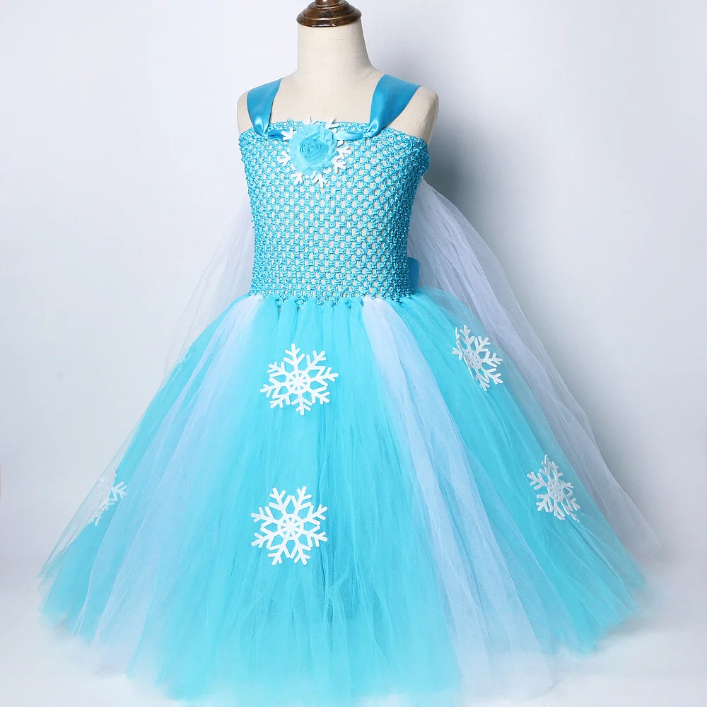 Snow Queen Elsa Long Dresses for Girls Halloween Christmas Costumes with Cloak Kids Snowflake Floor Outfit Princess Ball Gown - Image 4