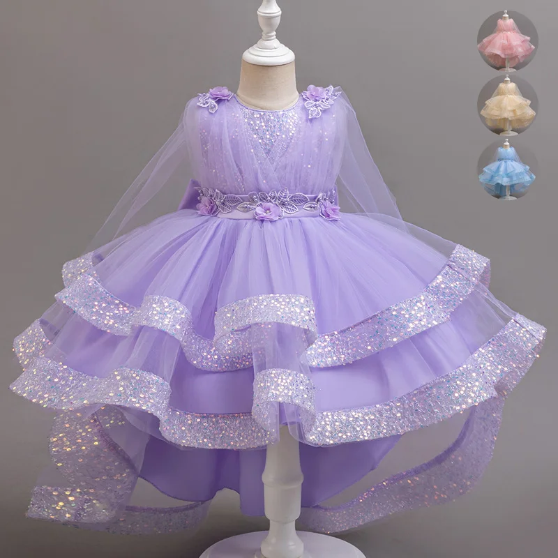 Tailing Dresses For Flower Girls Party Princess Purple Dress Kids Girl Dresses For Wedding Birthday Ceremony