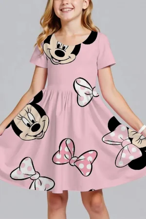 Girls' summer fashion skirt Cartoon Mickey Print dress Children's Princess dress Everyday casual short-sleeved clothes