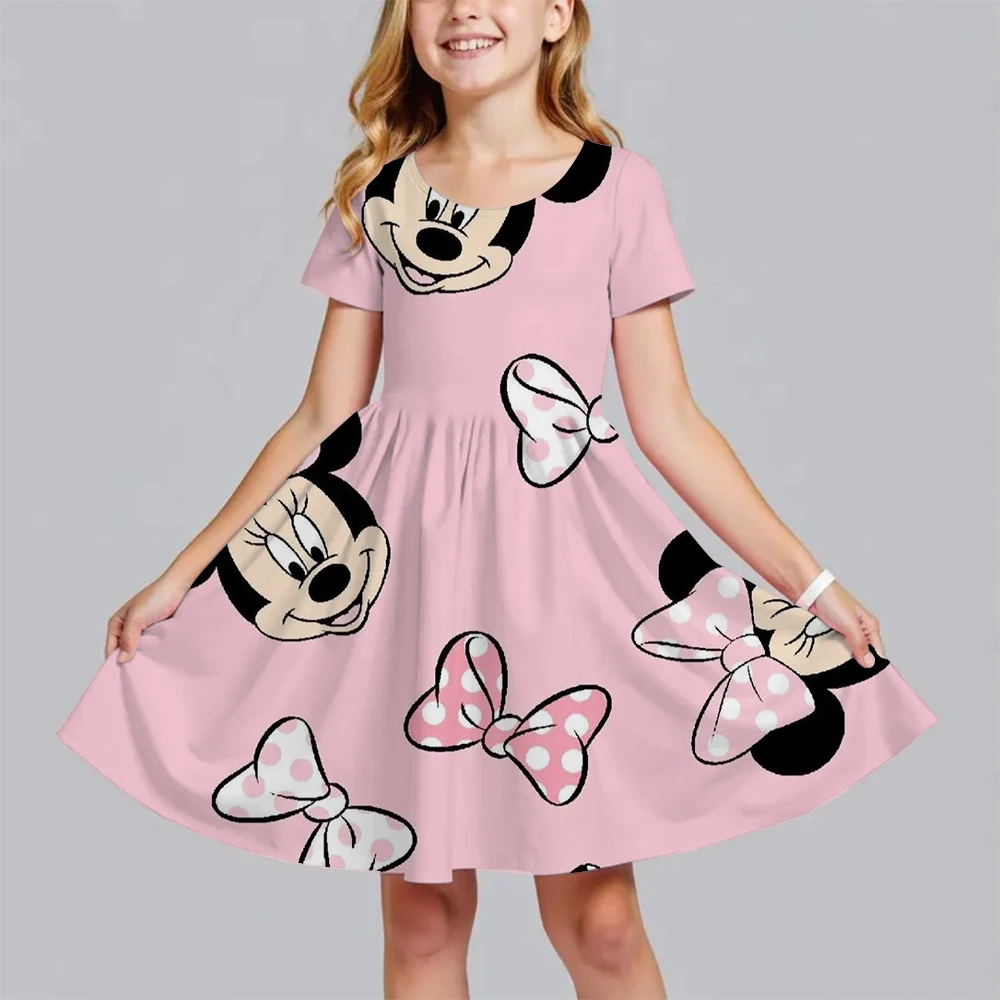 Girls' summer fashion skirt Cartoon Mickey Print dress Children's Princess dress Everyday casual short-sleeved clothes