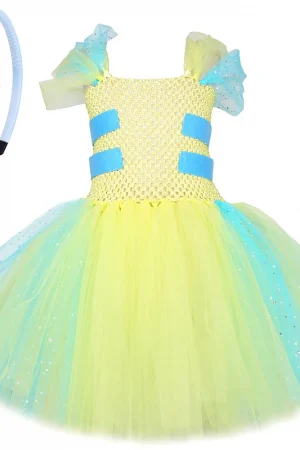 Twinkle Flounder Fish Tutu Dress for Girls Birthday Outfit Kids Christmas Halloween Costumes Mermaid Fish Princess Ballet Tutus