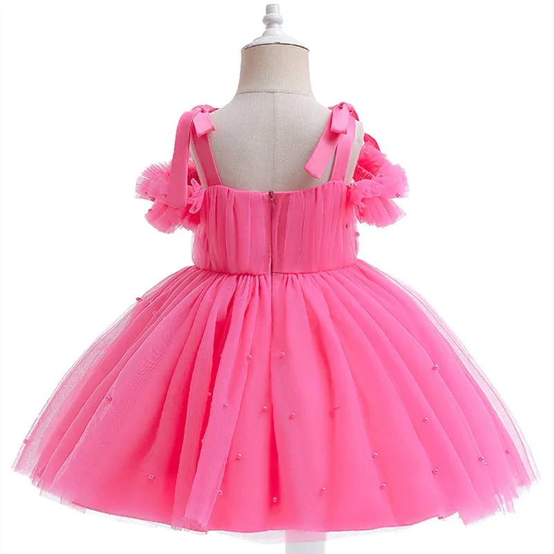 0-5Y baby girl dress baby dress dress christening dress pearl mesh princess dress tutu bow birthday party dress baby girl dress - Image 5