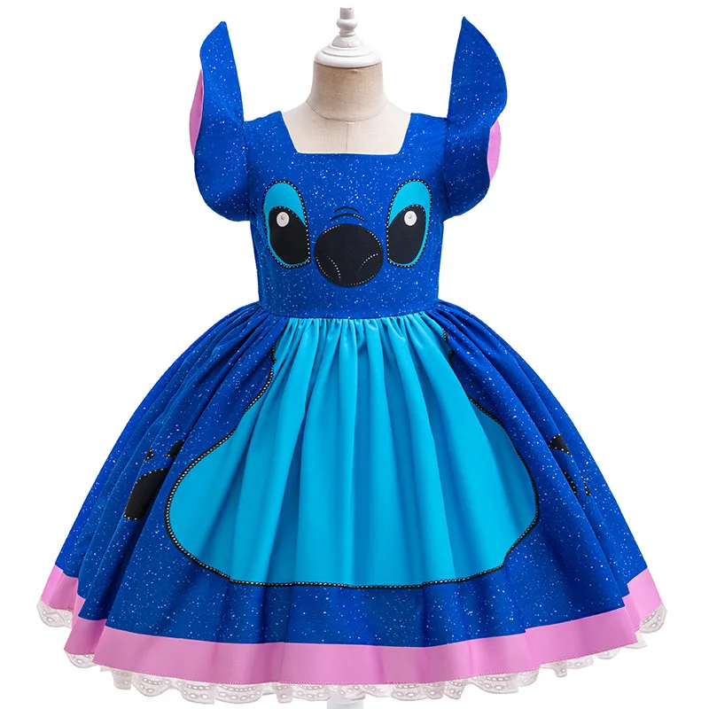 Girl Stitch Cartoon Dress Children Stage Performance Fluffy Gown Disney Movie Characters Costume Halloween Stitch Cos Clothes - Image 2