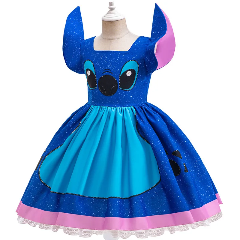 Girl Stitch Cartoon Dress Children Stage Performance Fluffy Gown Disney Movie Characters Costume Halloween Stitch Cos Clothes - Image 3