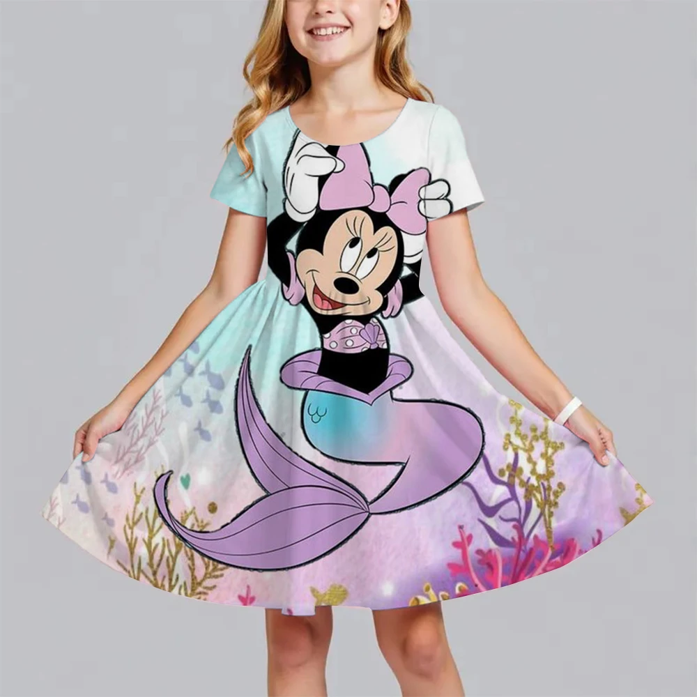 Girls' summer fashion skirt Cartoon Mickey Print dress Children's Princess dress Everyday casual short-sleeved clothes - Image 2